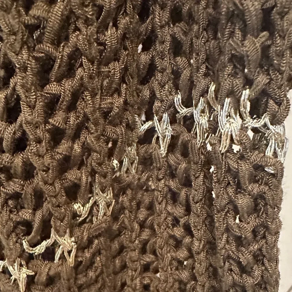 Chico's Dark Olive Green and Silver V-Neck Open Knit Sweater 3/4 Sleeve Size 1 - Picture 4 of 5